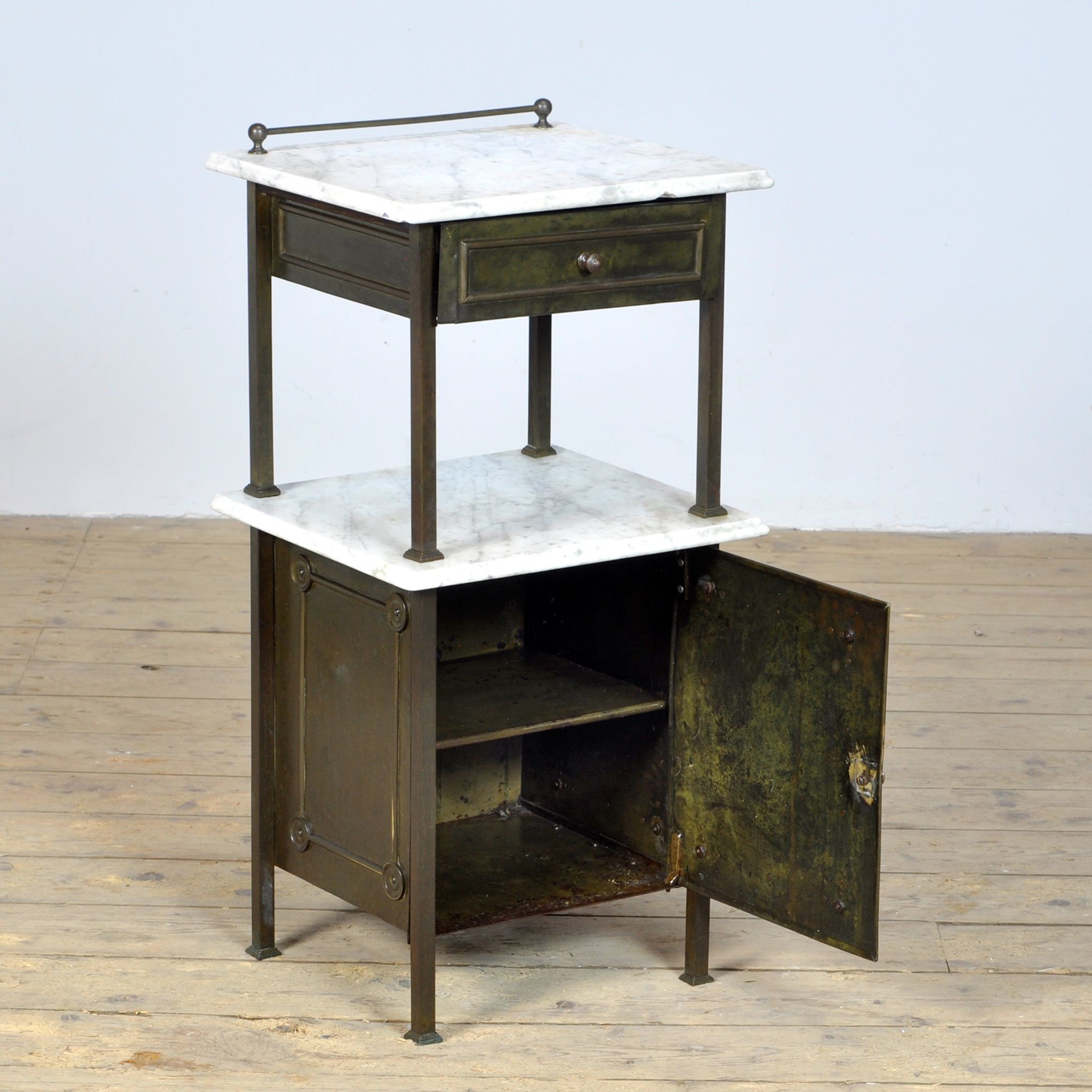 Brass Nightstand With Marble Top, 1910's