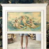 Fireplace Trumeau In White Lacquered Wood, Late 19th Century, Louis XVI Style