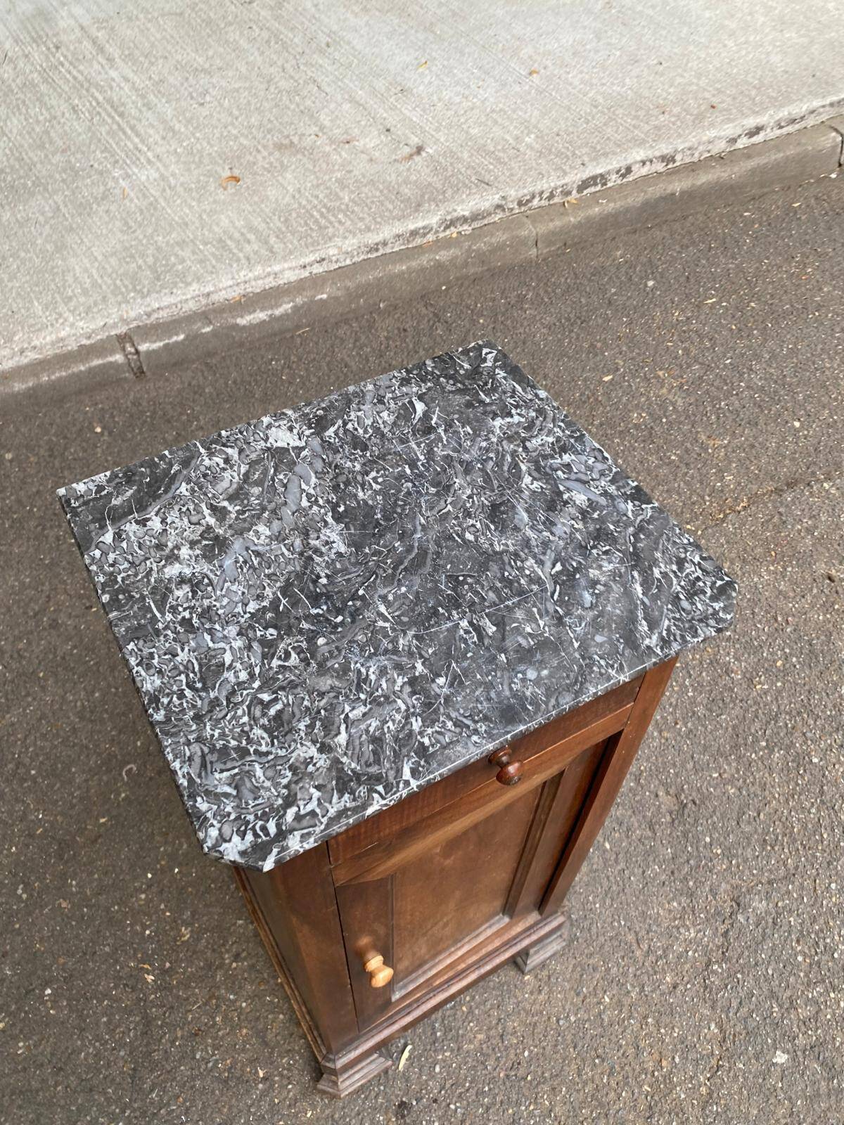 Louis Philippe bedside table from the 19th century in solid wood and grey marble.
