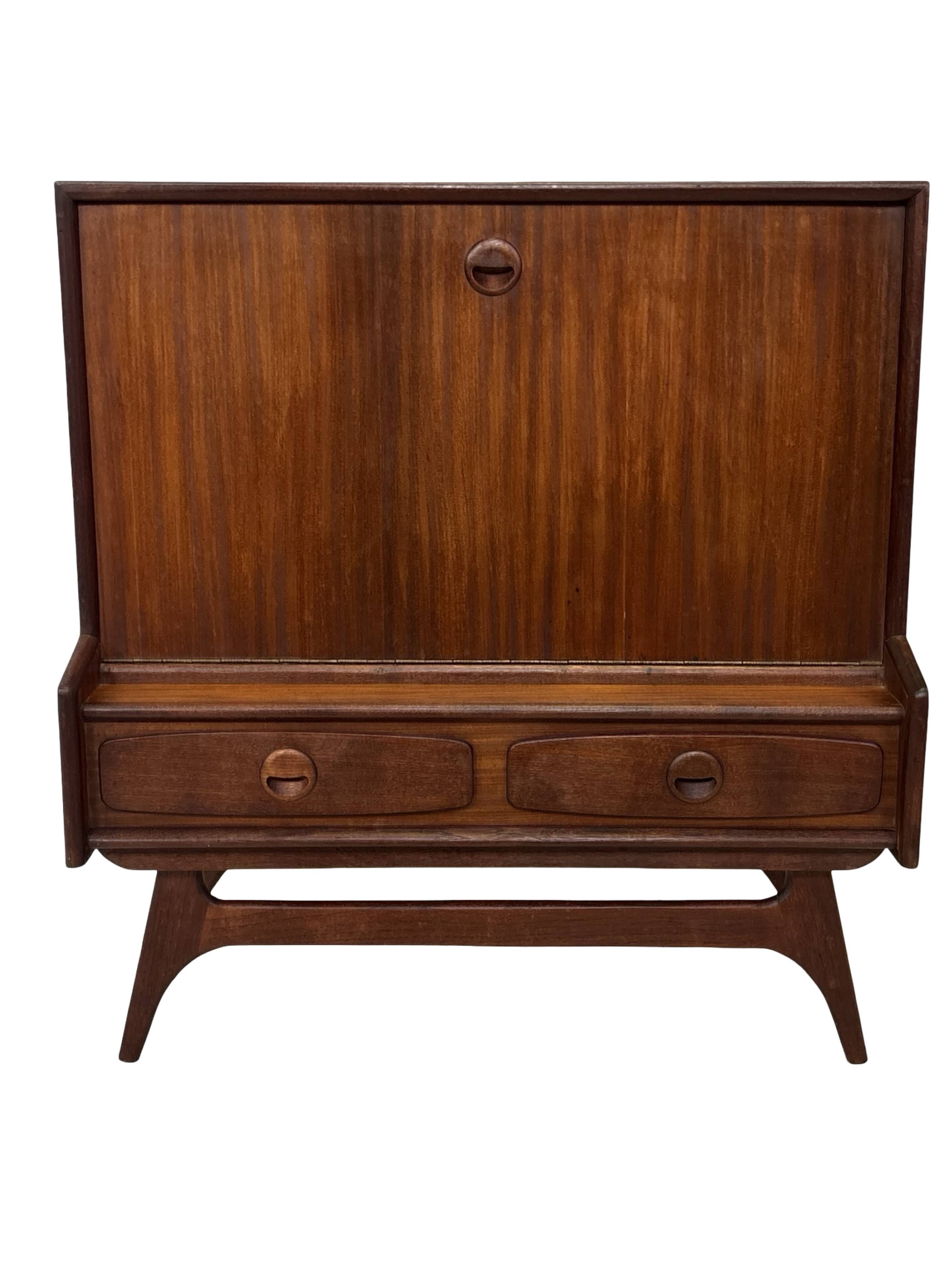 Vintage teak wall cabinet with flap door 1960s design wall unit