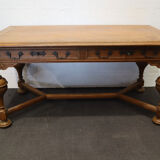 Flat oak desk Henri II style