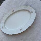 Grand plat de service en porcelaine jaune Bernadotte années 1960, bord doré et relief