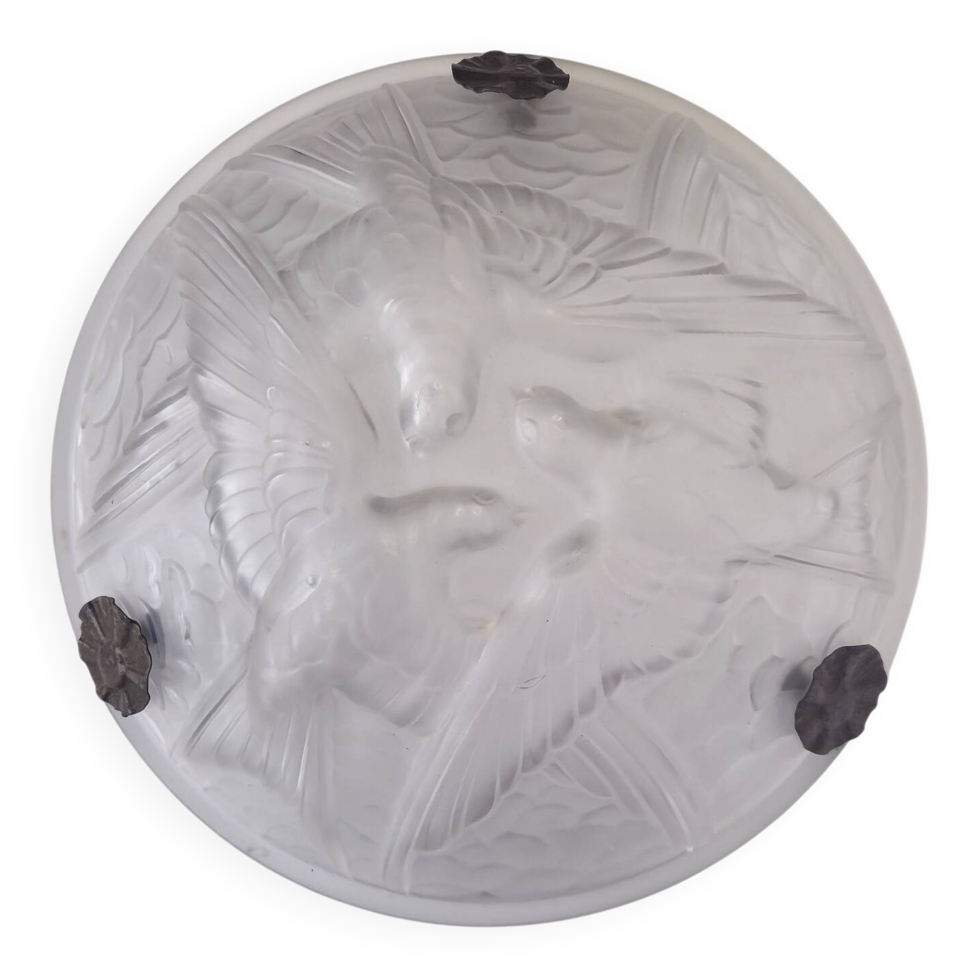 Art Deco suspension in moulded glass by Noverdy with a frosted effect.