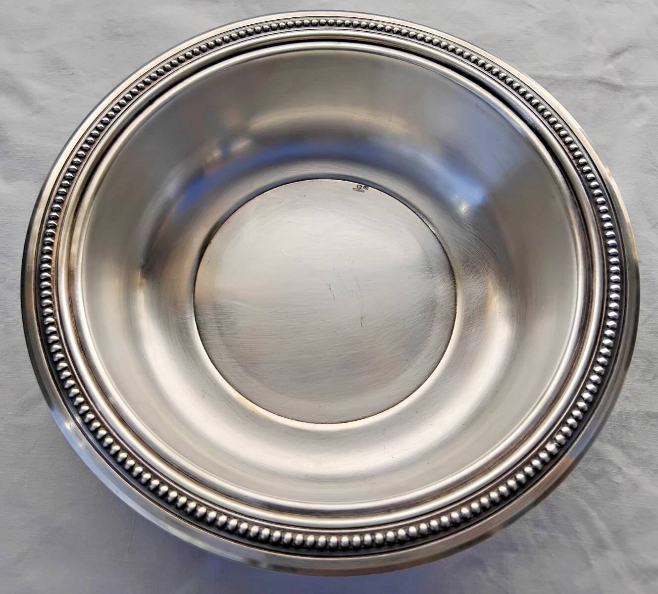 Antique round hollow metal silver plated dish st medard signed