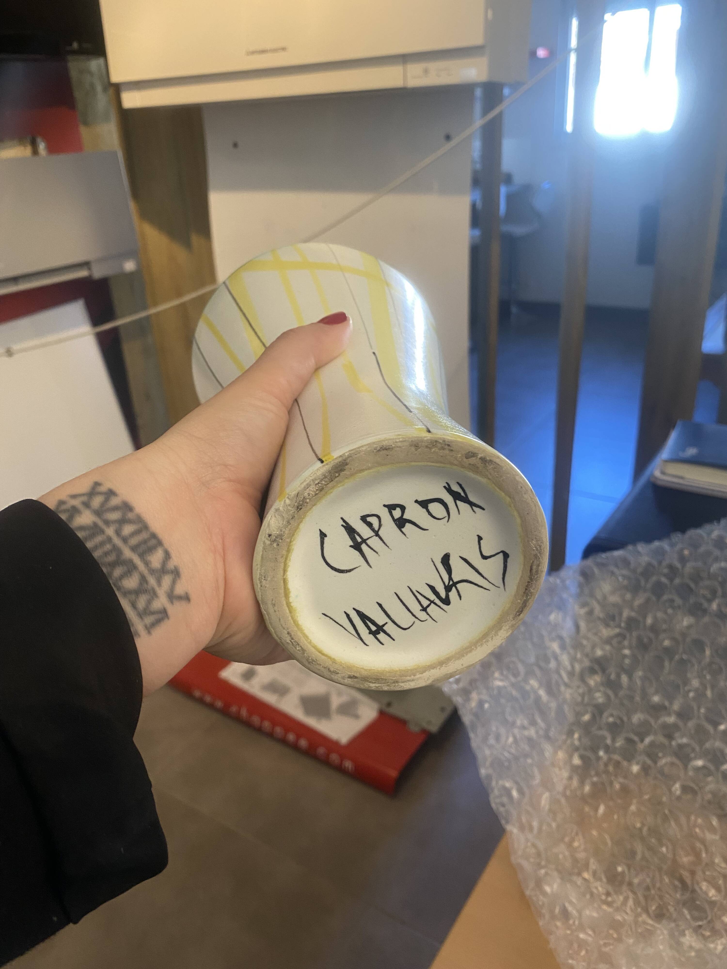 Roger Capron signed horn-shaped vase