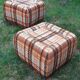 Pair of vintage 70s fabric coffee tables with glass tops