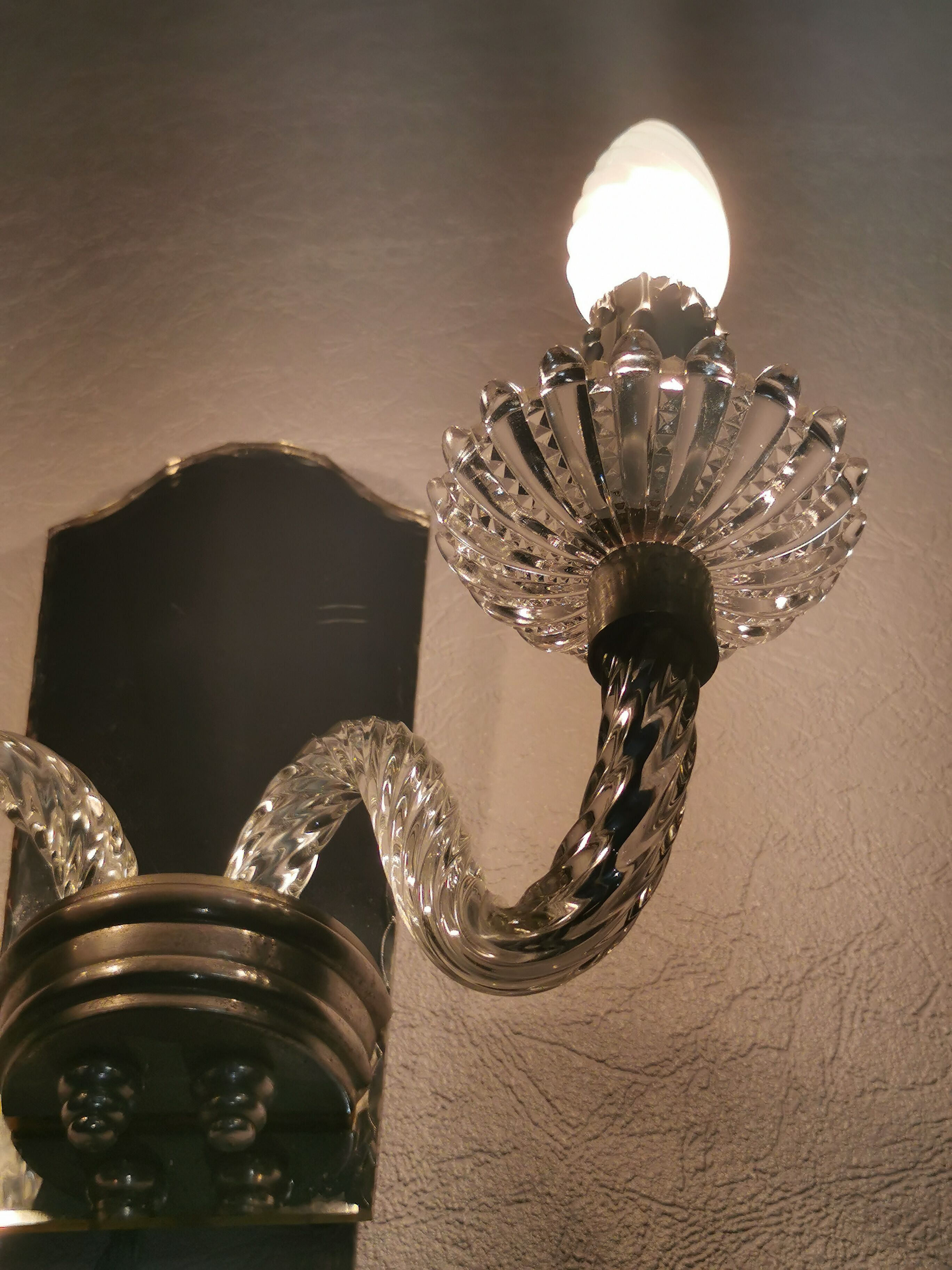 Wall applique, two-pointed glass chandelier, chiseled mirror and steel, 20th