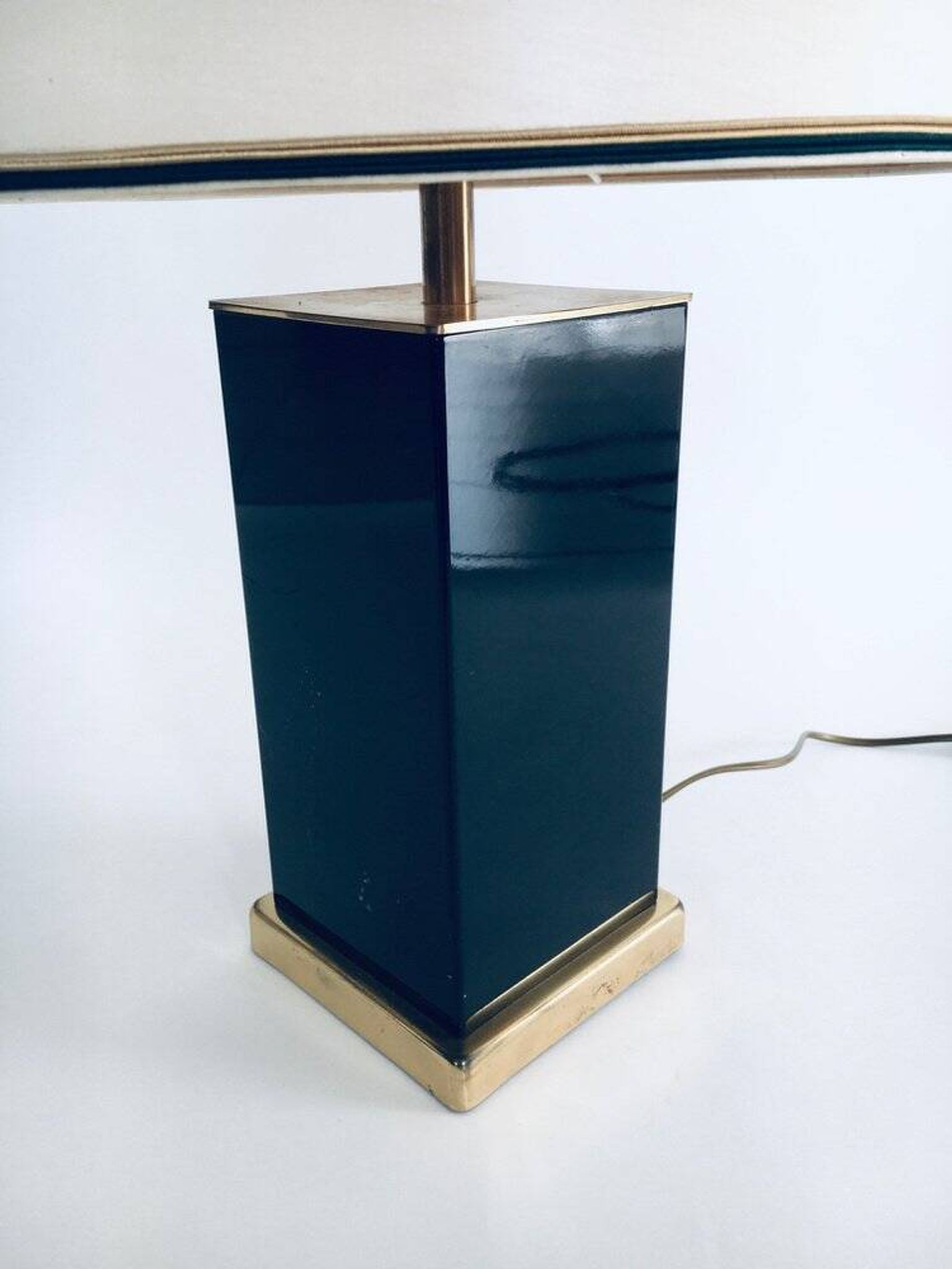 Hollywood Regency Style Black & Gold Square Table Lamp, 1970s