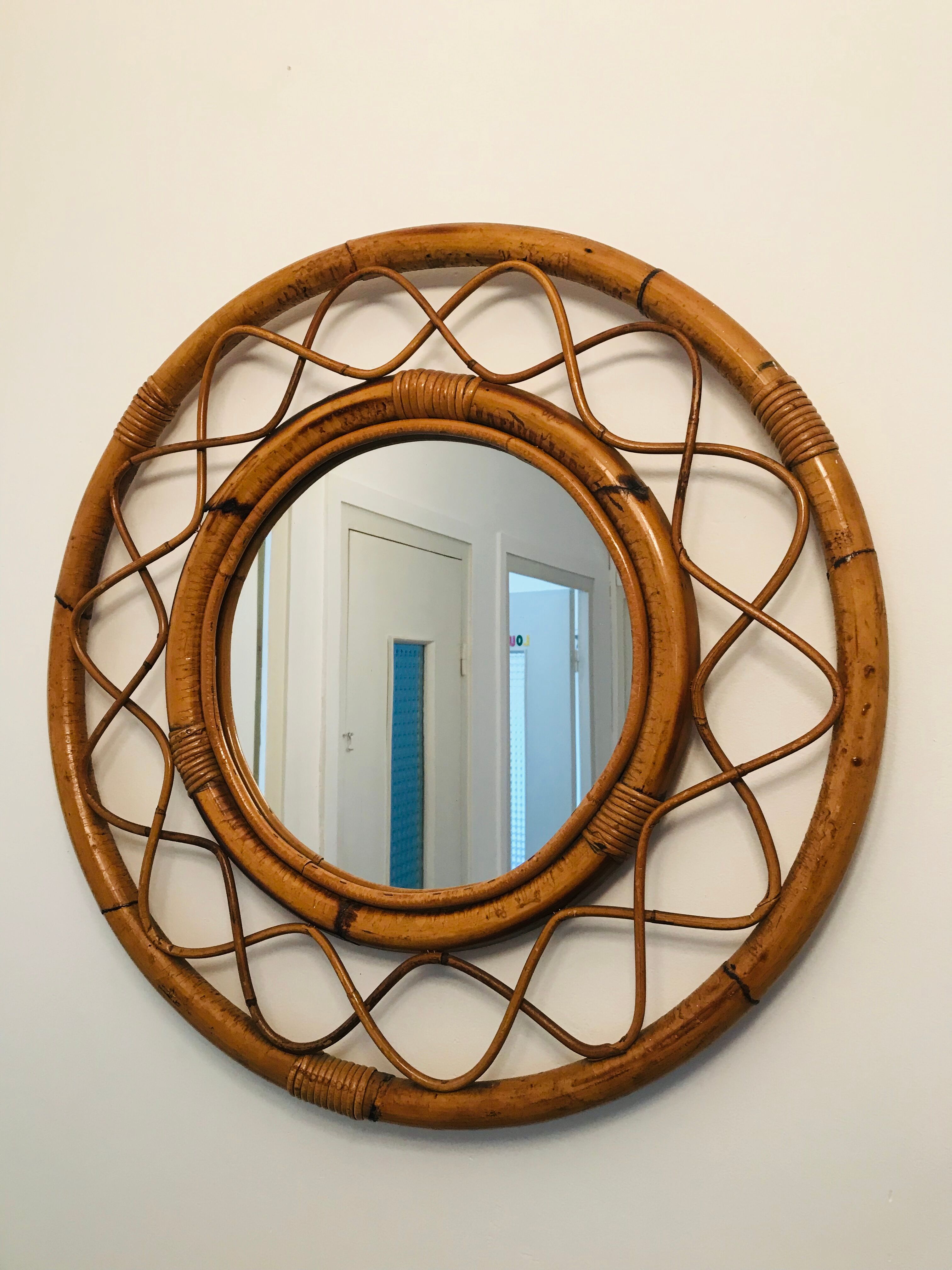 Miroir rotin, 70 cm