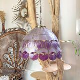 Vintage two-tone purple capiz mother-of-pearl and brass pendant light – art deco style chandelier