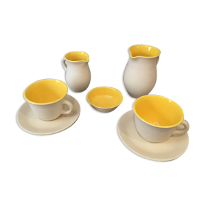 Service a petit-dejeuner compose de 7 pieces elchinger blanc interieur jaune