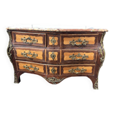 Louis XV tomb commode in marquetry and marble, late 19th century.