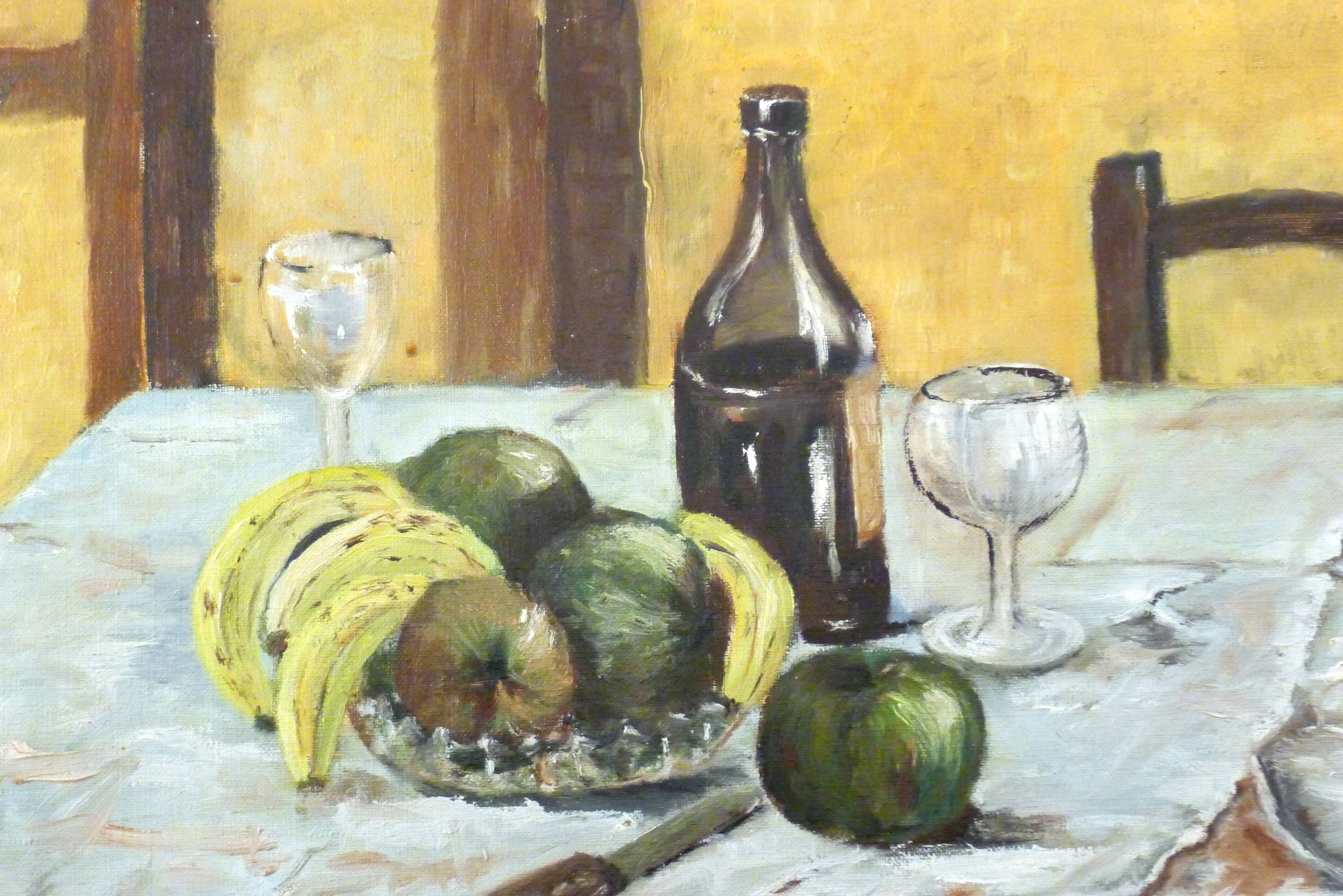 Signed still life, oil on canvas