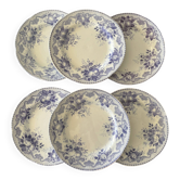 Lot de 6 assiettes à dessert Creil & Montereau Bouquets • Faïence anci