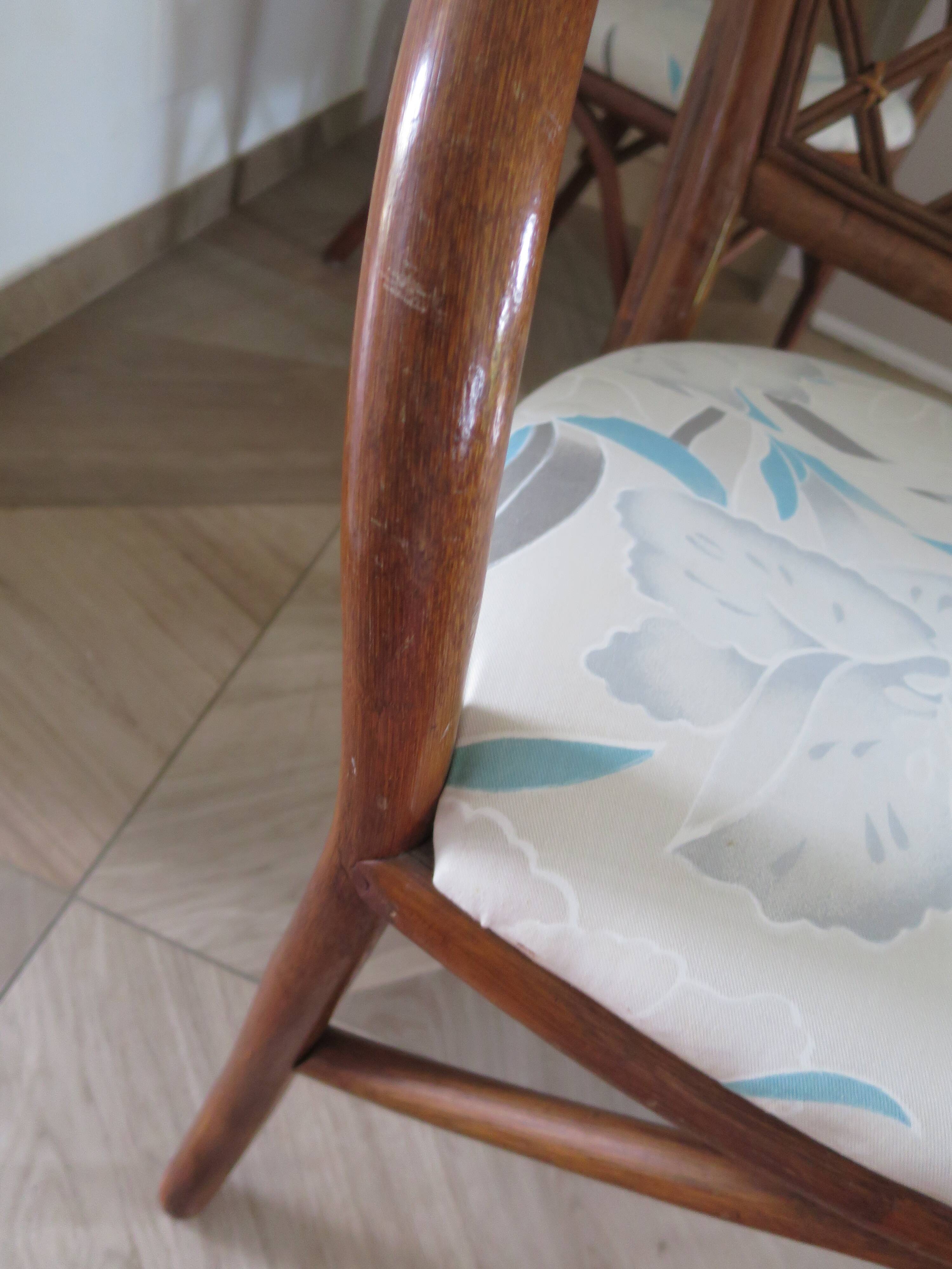 Vintage lot of 2 woven bamboo rattan armchairs - Curved wood - 1980s