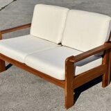 Canapé vintage deux places en pin des années 70 au design minimaliste