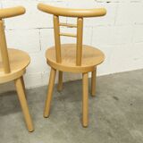 Set of 3 minimalist chairs in light wood, 1980s Italy