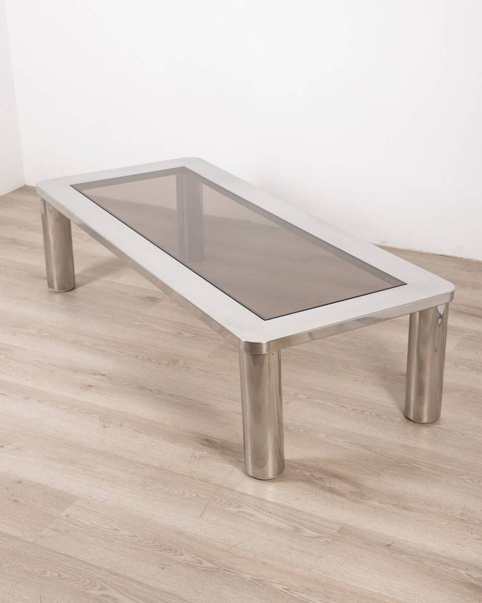 Vintage 60's table in chromed metal and glass, italian design