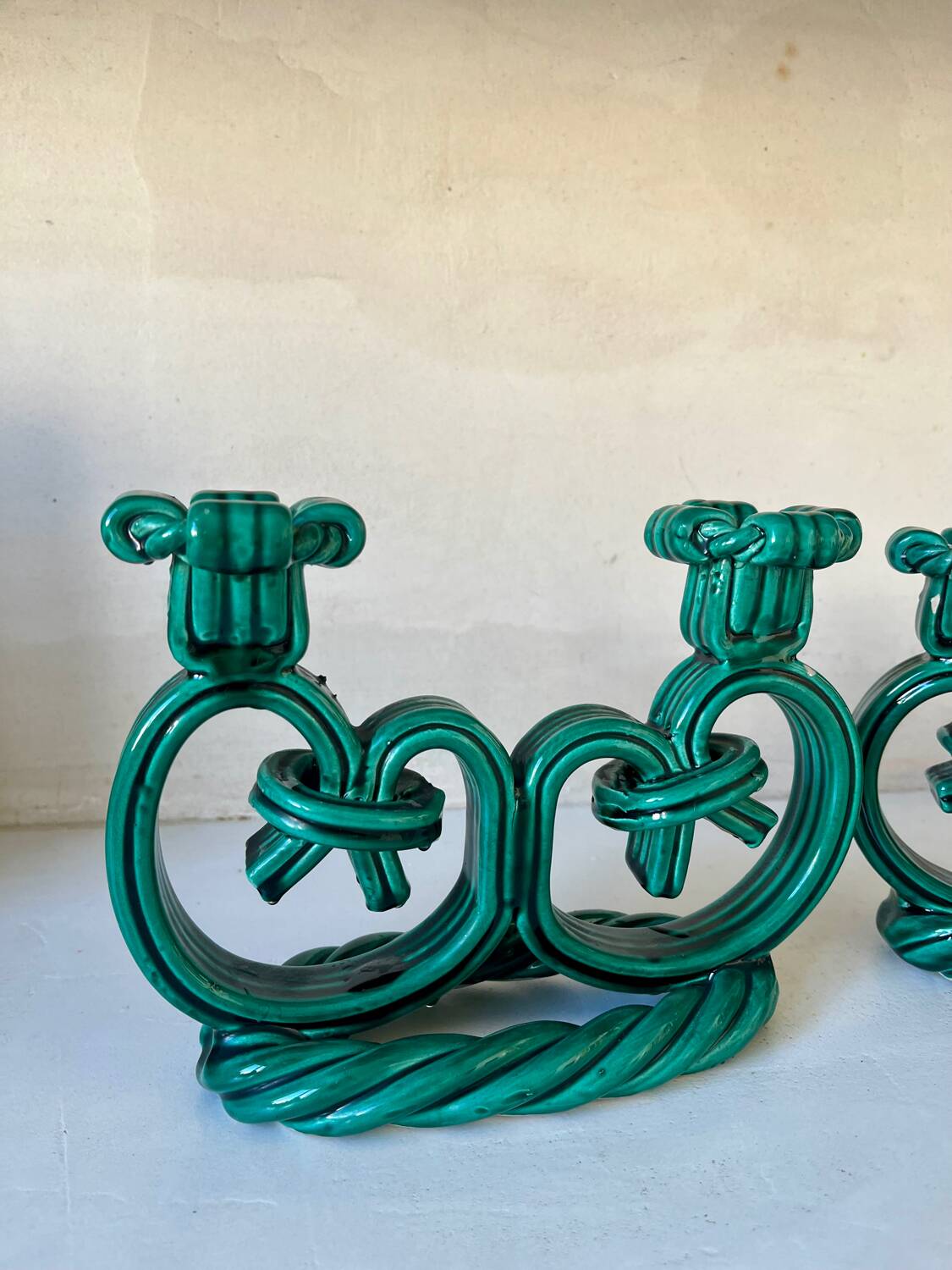 Pair of Vallauris candlesticks in woven ceramic