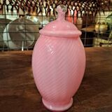 Opalescent pink glass cotton pot