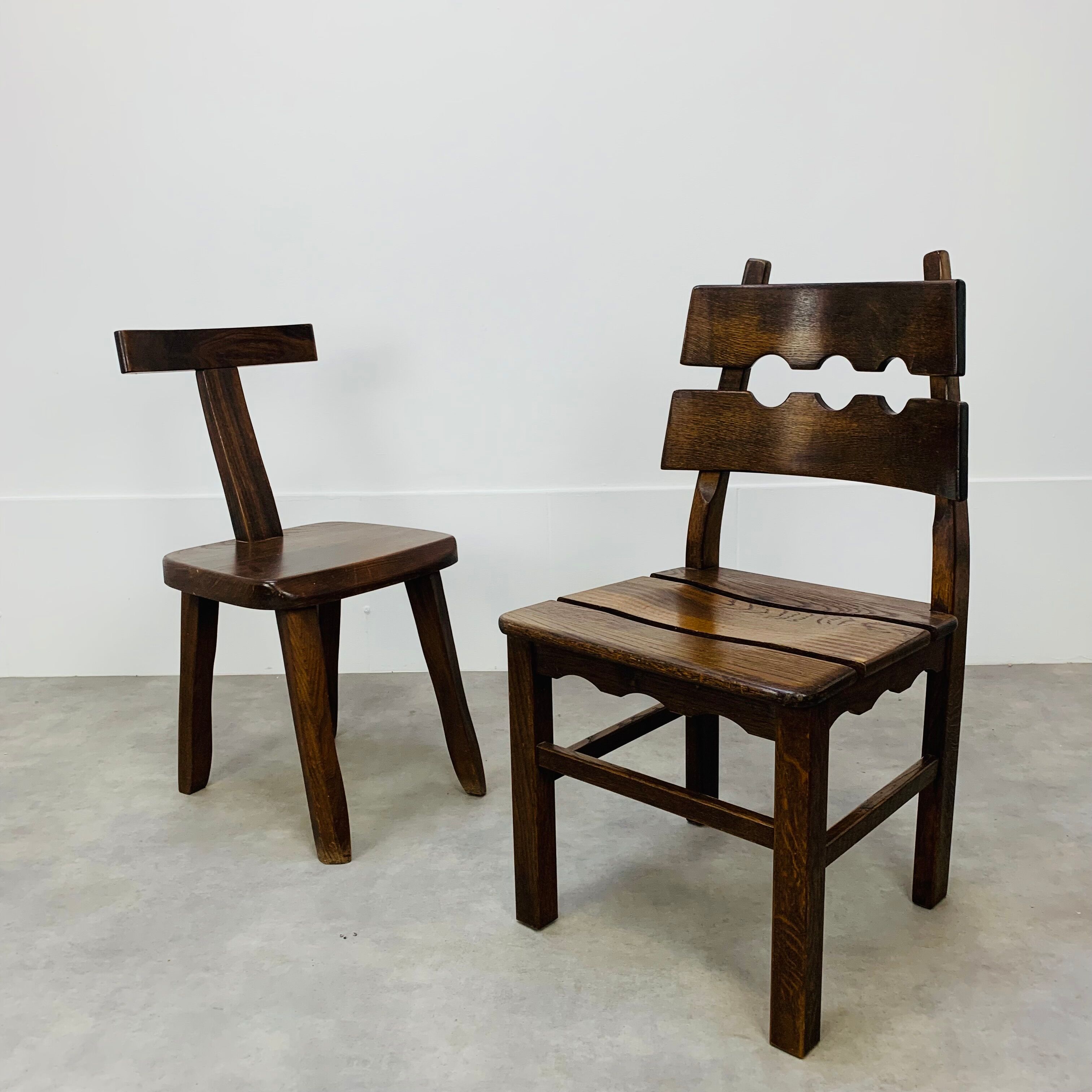 Brutalist oak chair 60s solid wood neo rustic style