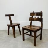 Brutalist oak chair 60s solid wood neo rustic style