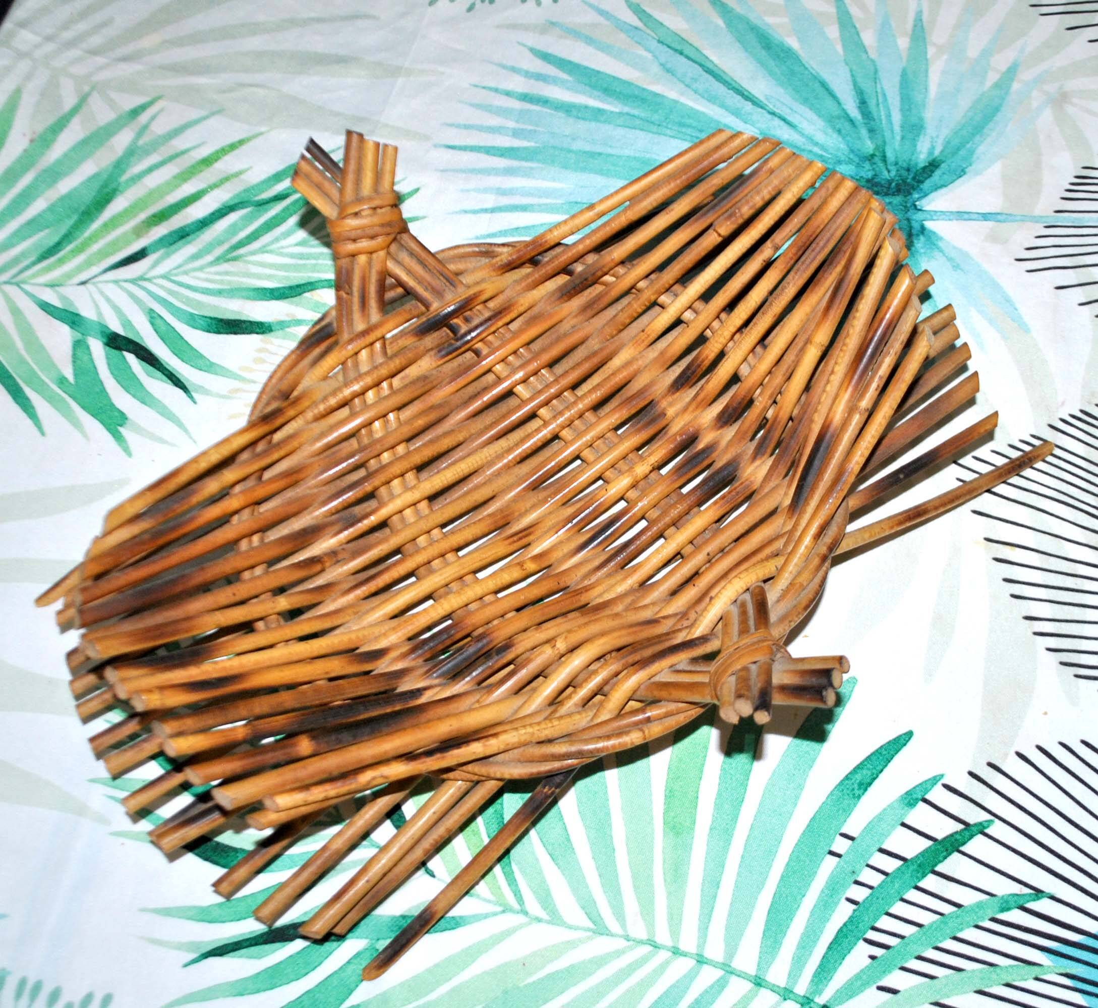 Vintage fruit bowl - woven rattan basket 1960-1970 Boho nature decor