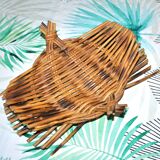 Vintage fruit bowl - woven rattan basket 1960-1970 Boho nature decor