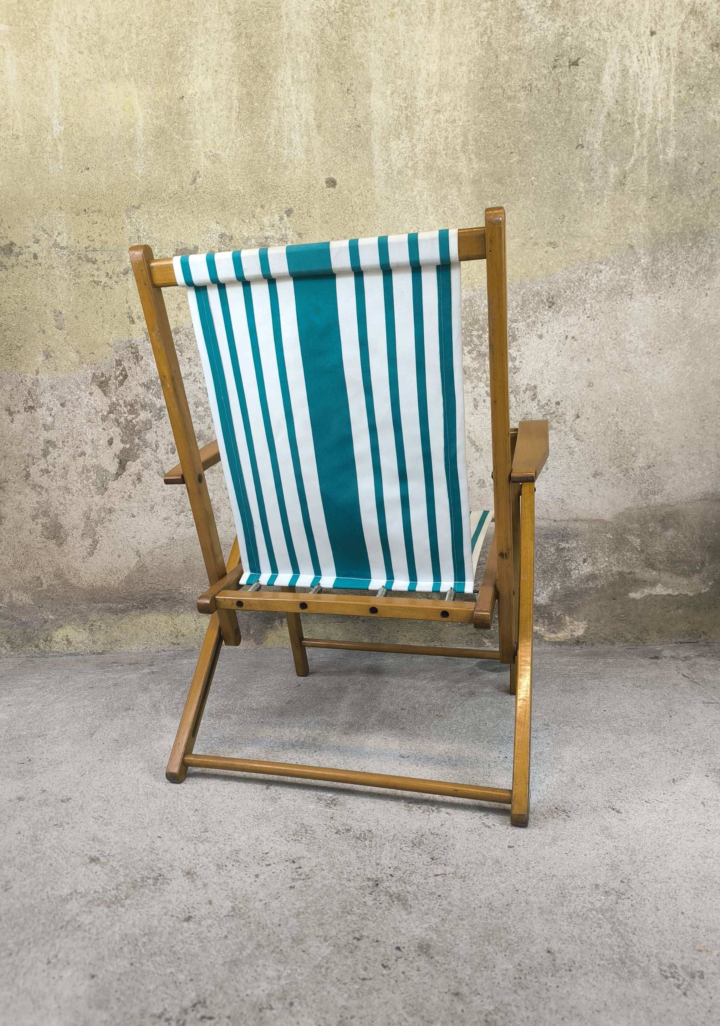 Vintage wooden and canvas folding garden chair