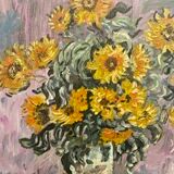 Painting, still life with sunflowers, oil on canvas 60/70