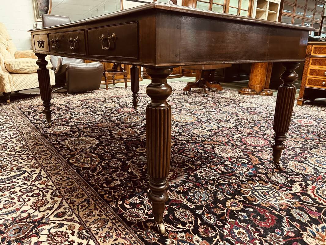 Old English Writing Desk with black leather top