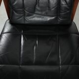Black leather set of 4 Art Deco design dining chairs with armrests