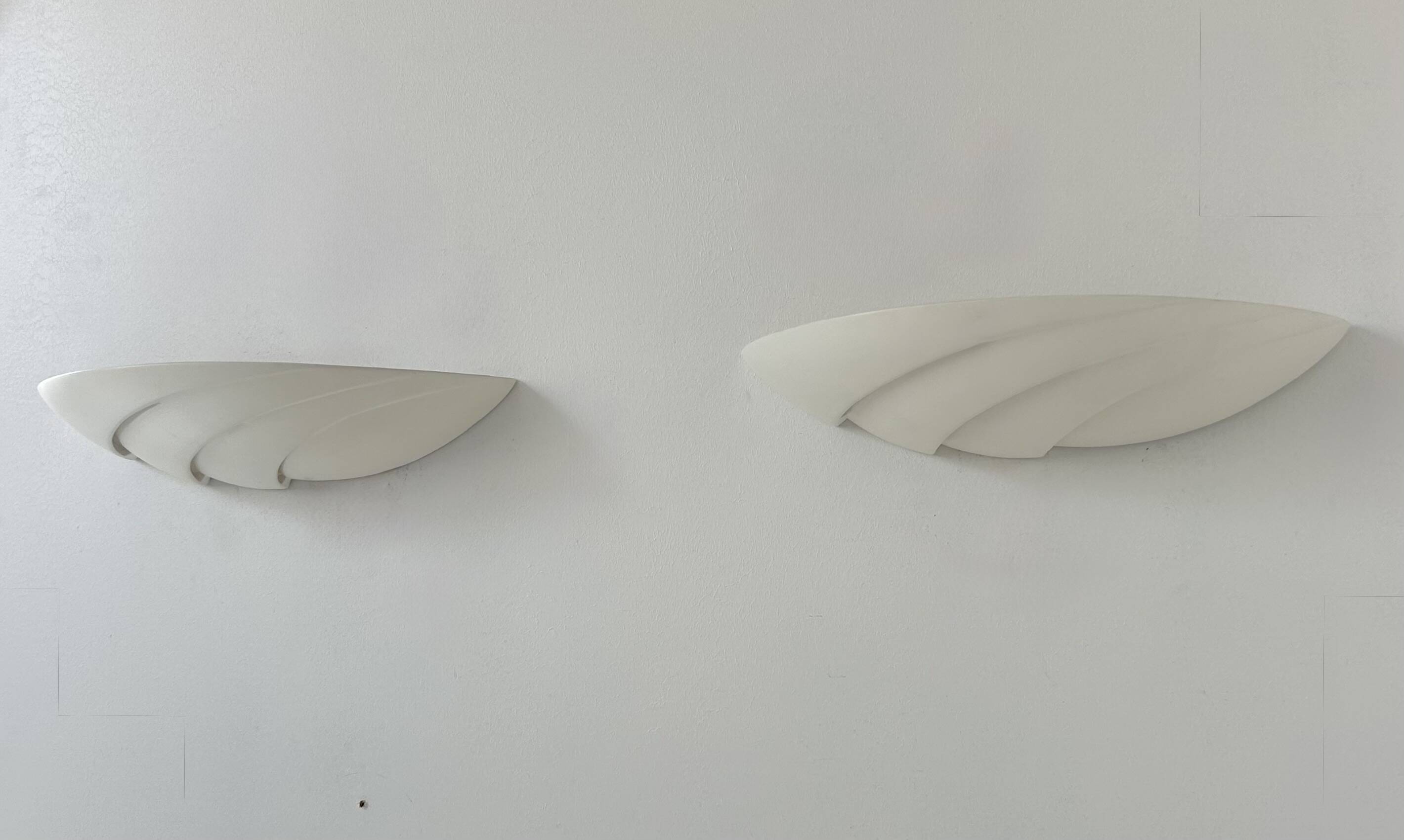 Pair of vintage matte white plaster wall lights, France 1970