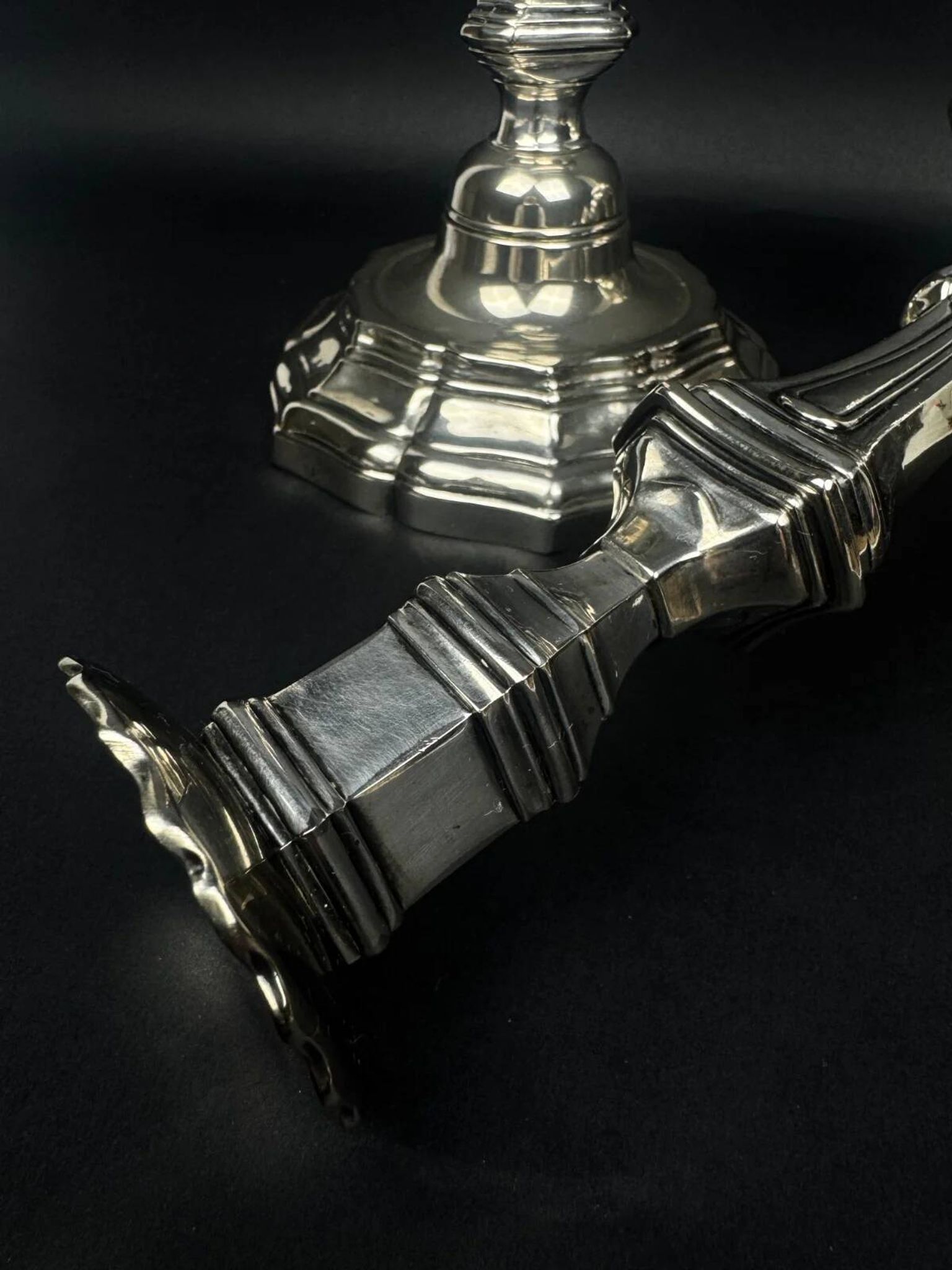 Pair of silver-plated bronze candlesticks, Auguste Monnier Veuve, 1911