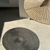 Large suspension, rattan luminaire in hat shape D:80cm
