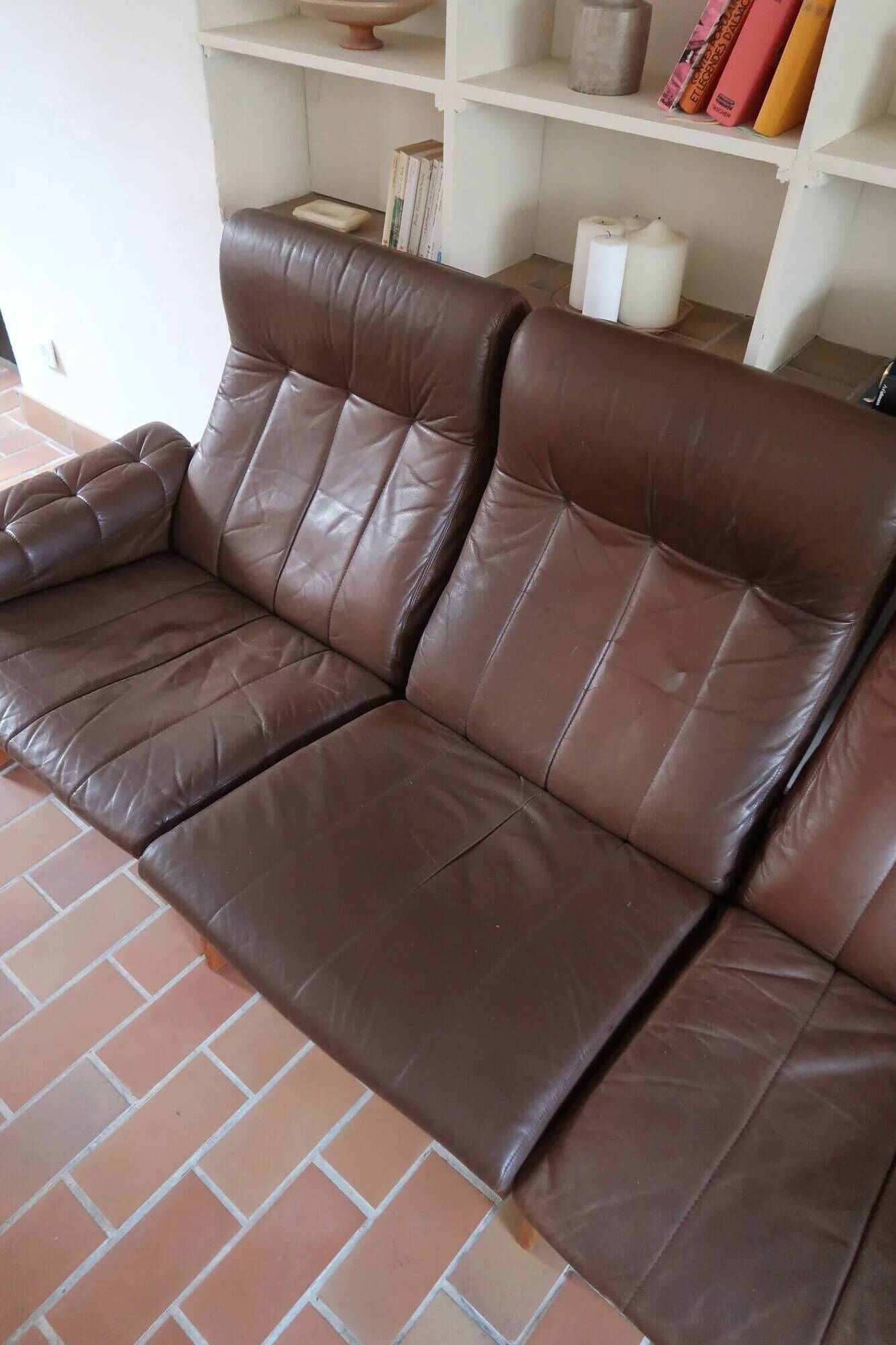 Brown leather 3-seater sofa, Sven Ellekaer for Skipper, 1982.