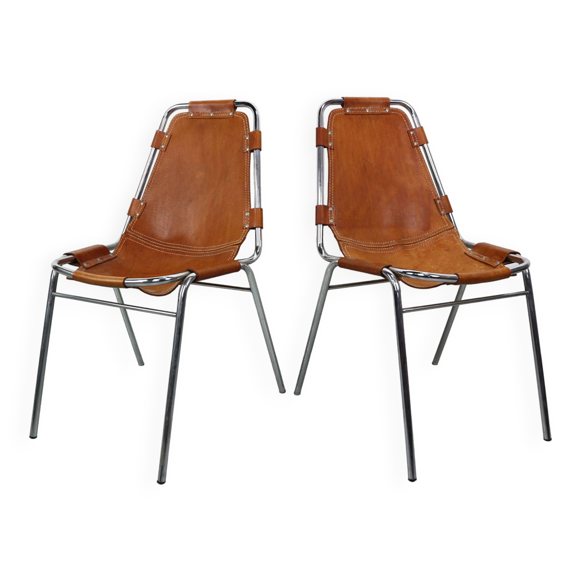 Dalvera  "Les Arc" Set of 2 Original Leather side chairs, 1960