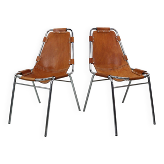 2 chaises d'appoint en cuir originales, 1960