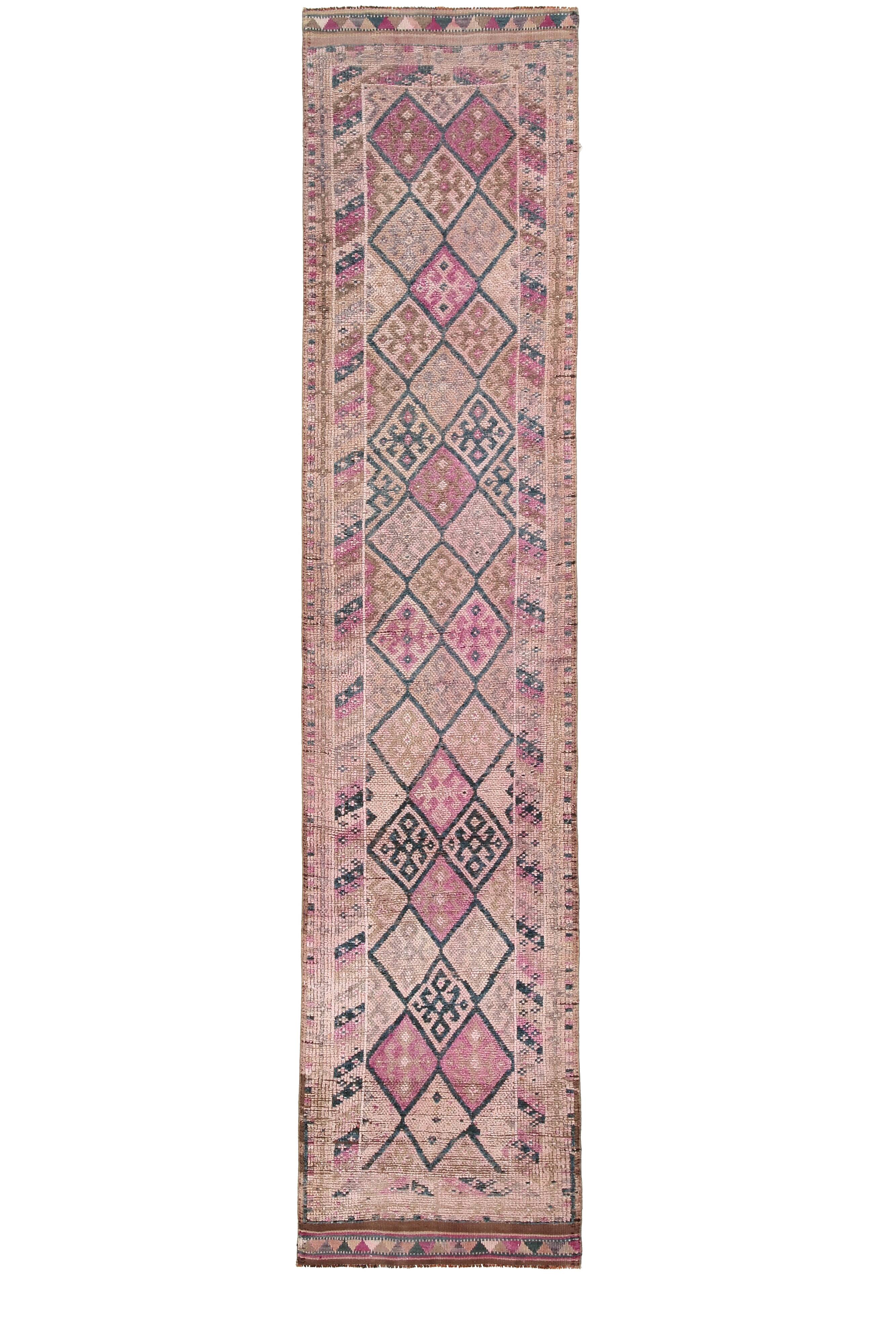 Navy blue & pink runner rug 83x380cm