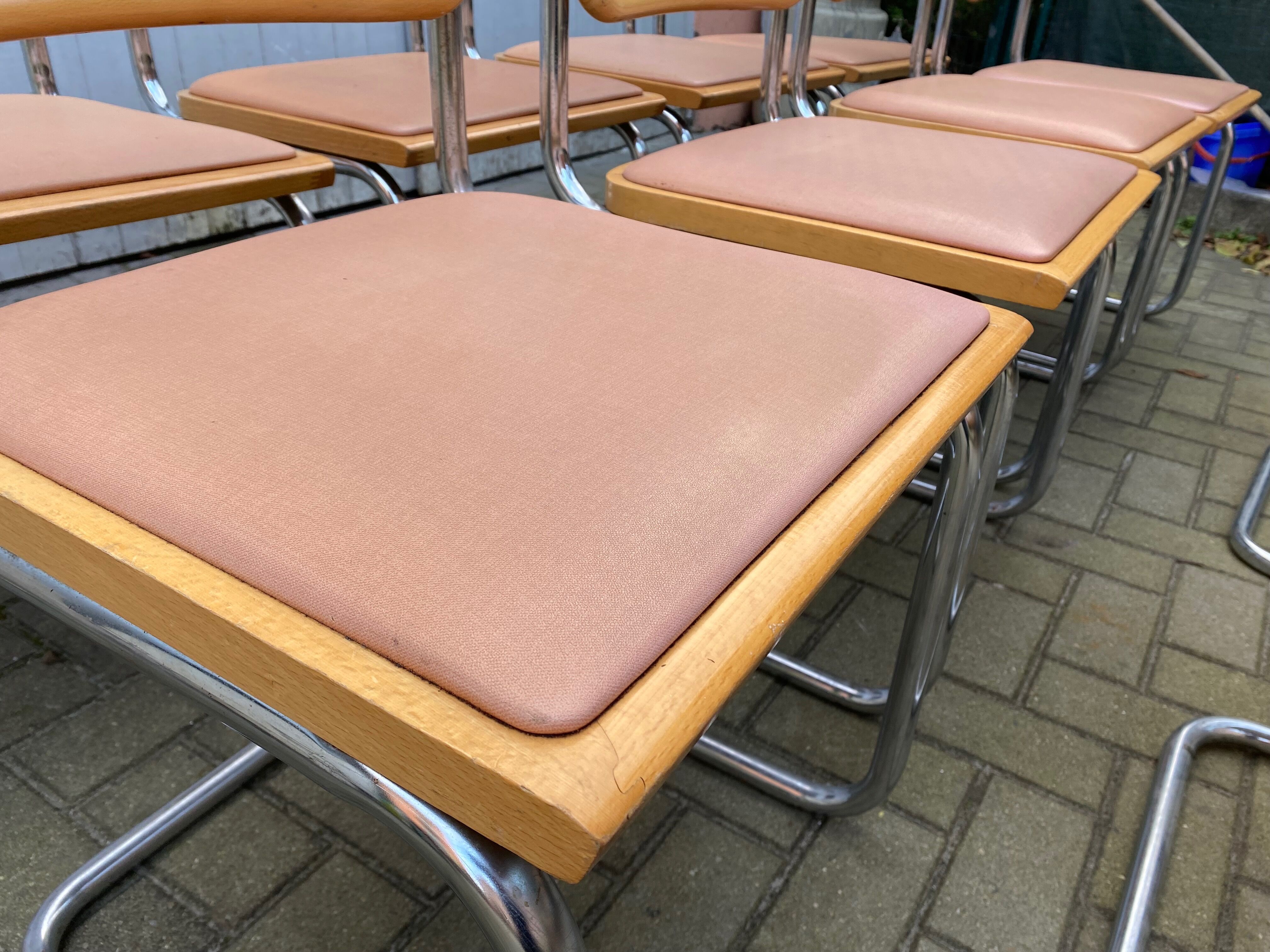 Set of 10 vintage chairs Marcel Breuer cesca b32 wood and skaï 1960