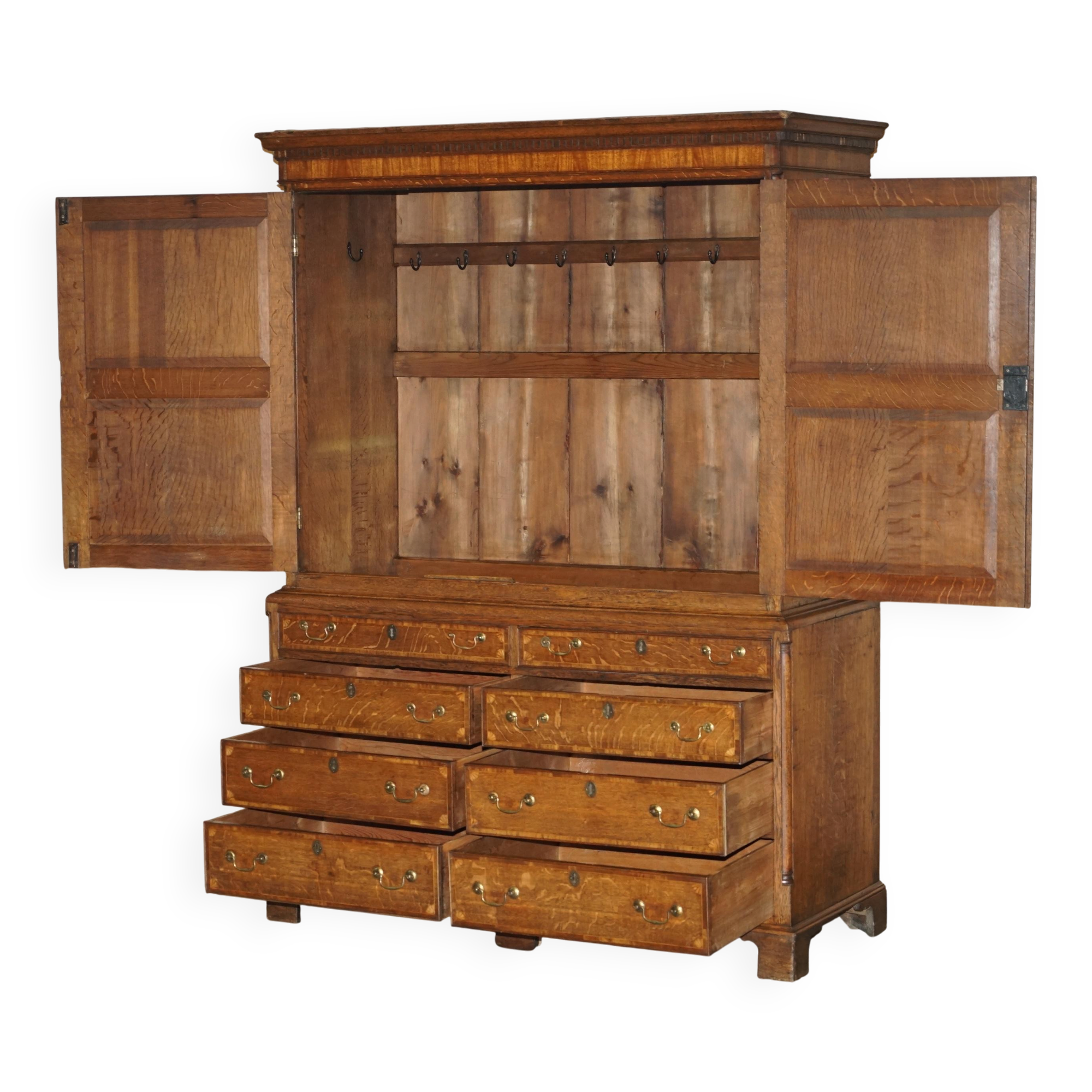 Antique Sheraton wardrobe from around 1800 with drawers - George III