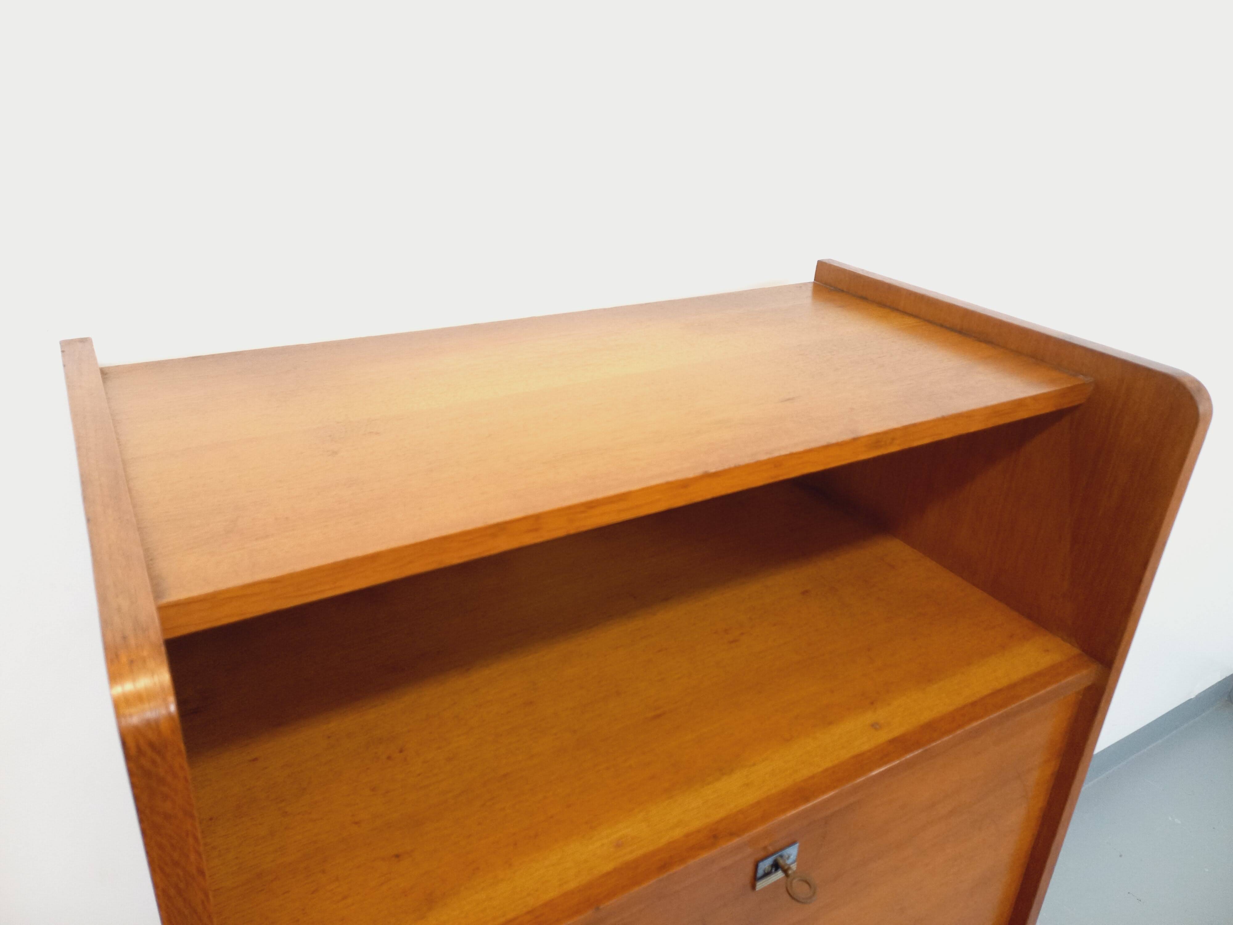 Vintage oak secretary storage furniture from the 1950s and 60s.