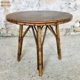 Round rattan bamboo side table, 60s
