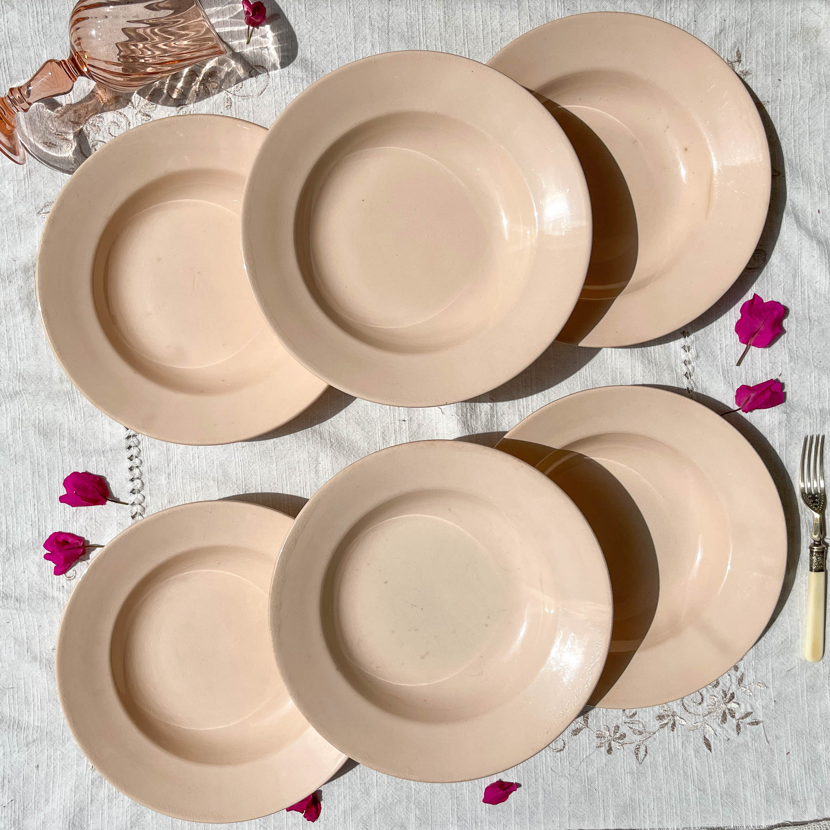 6 assiettes creuses rose digoin sarreguemines