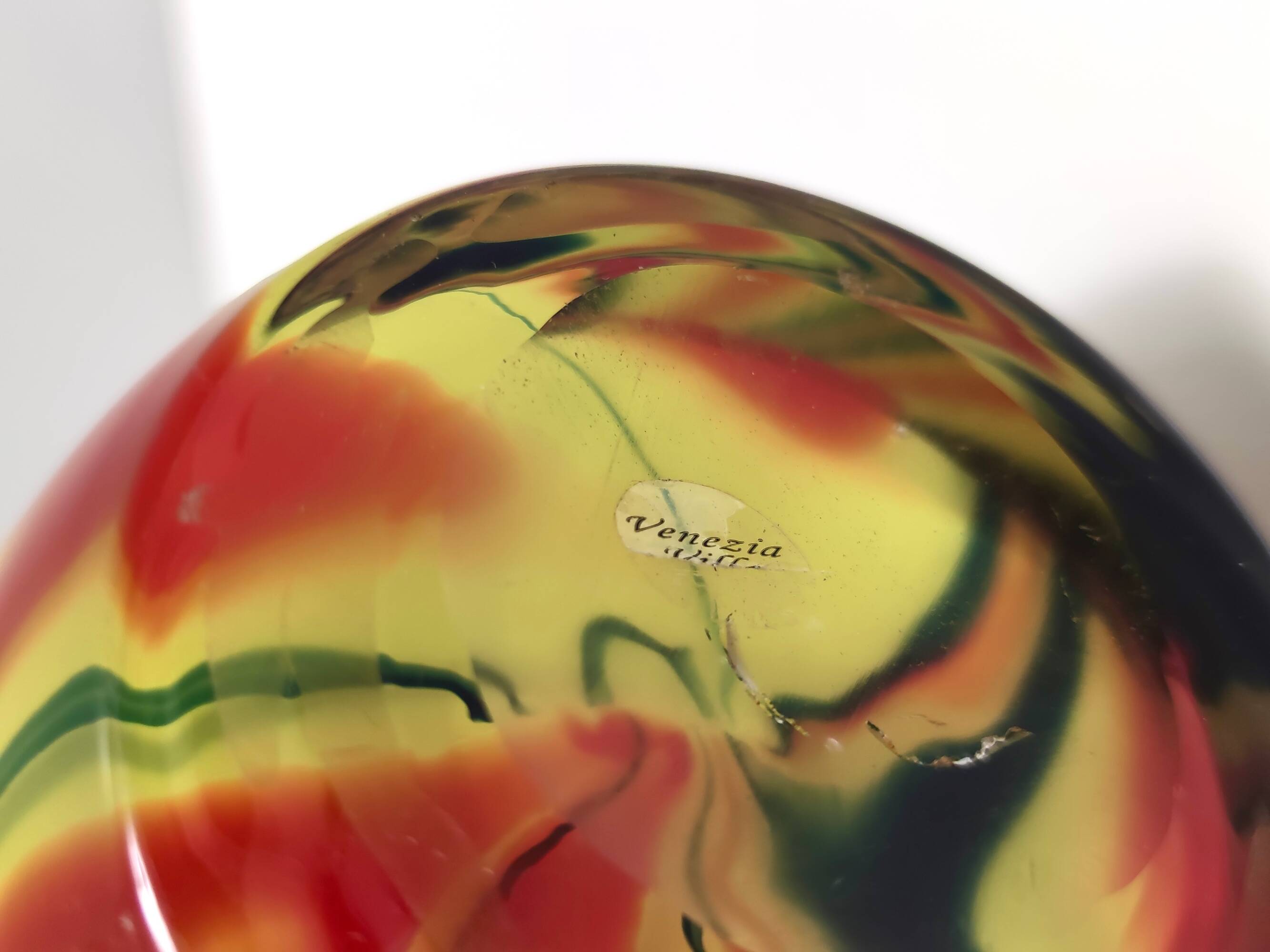 Black, Red and Yellow Encased Hand-Blown Murano Glass Flower Vase, Italy