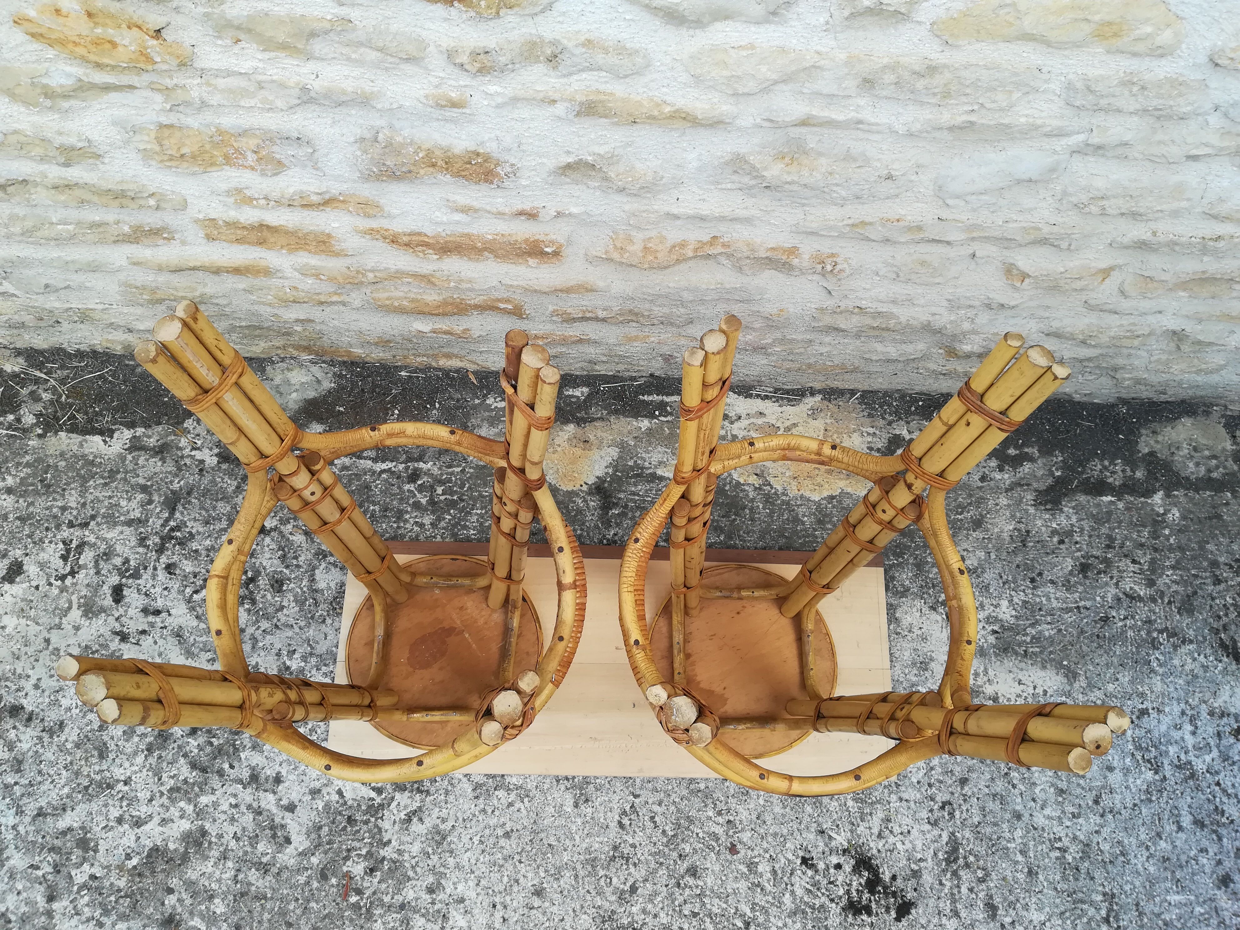 Bamboo tiki bar and two stools