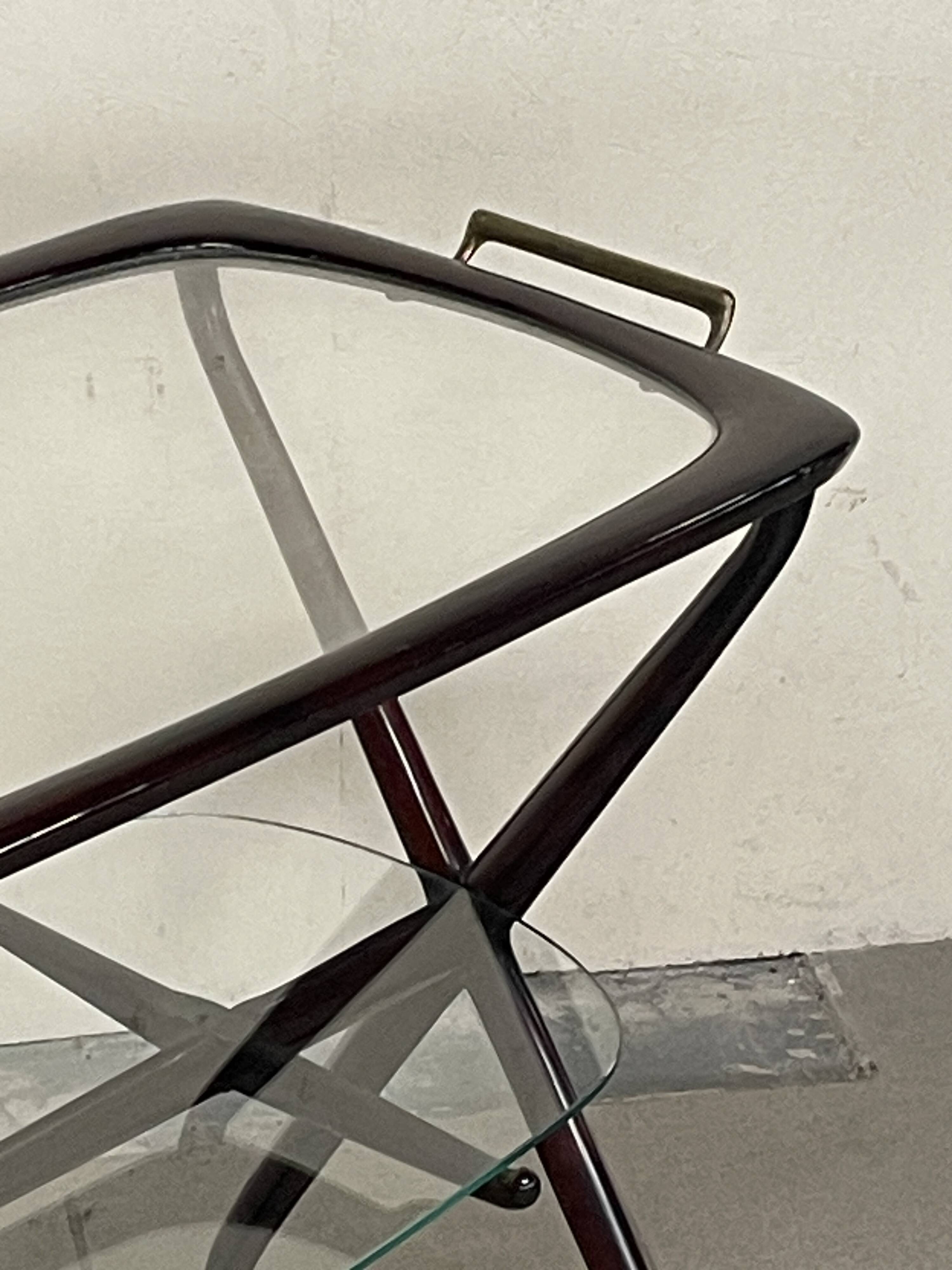 Cesare Lacca 1950 Italian Bar Cart with Brass Wheels