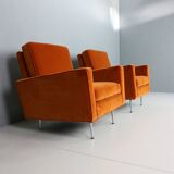 Pair of 1st edition easy chairs 25 BC by Florence Knoll in velvet, 1950s