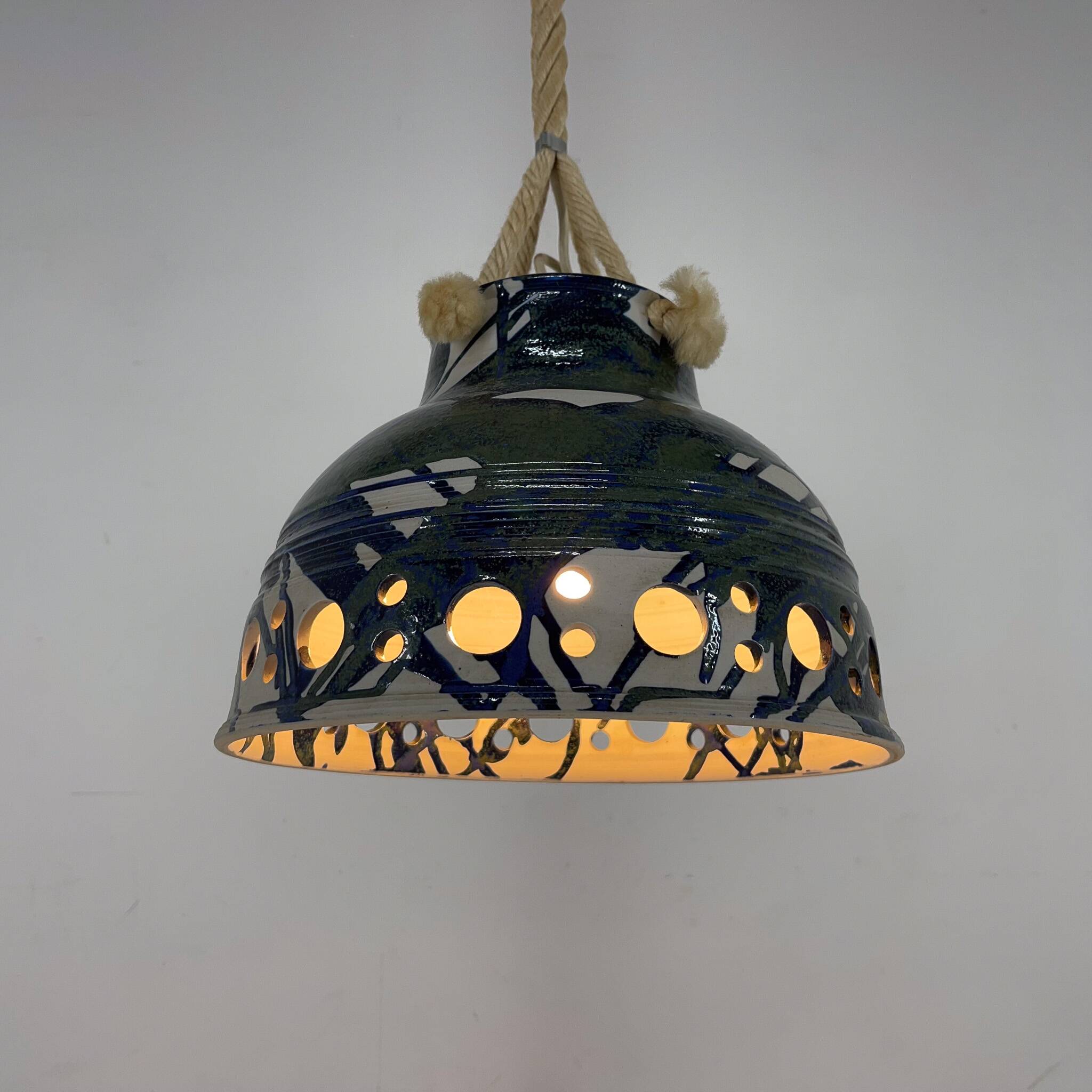 1970s Ceramic Pendant Light Suspended on a on Rope, Denmark