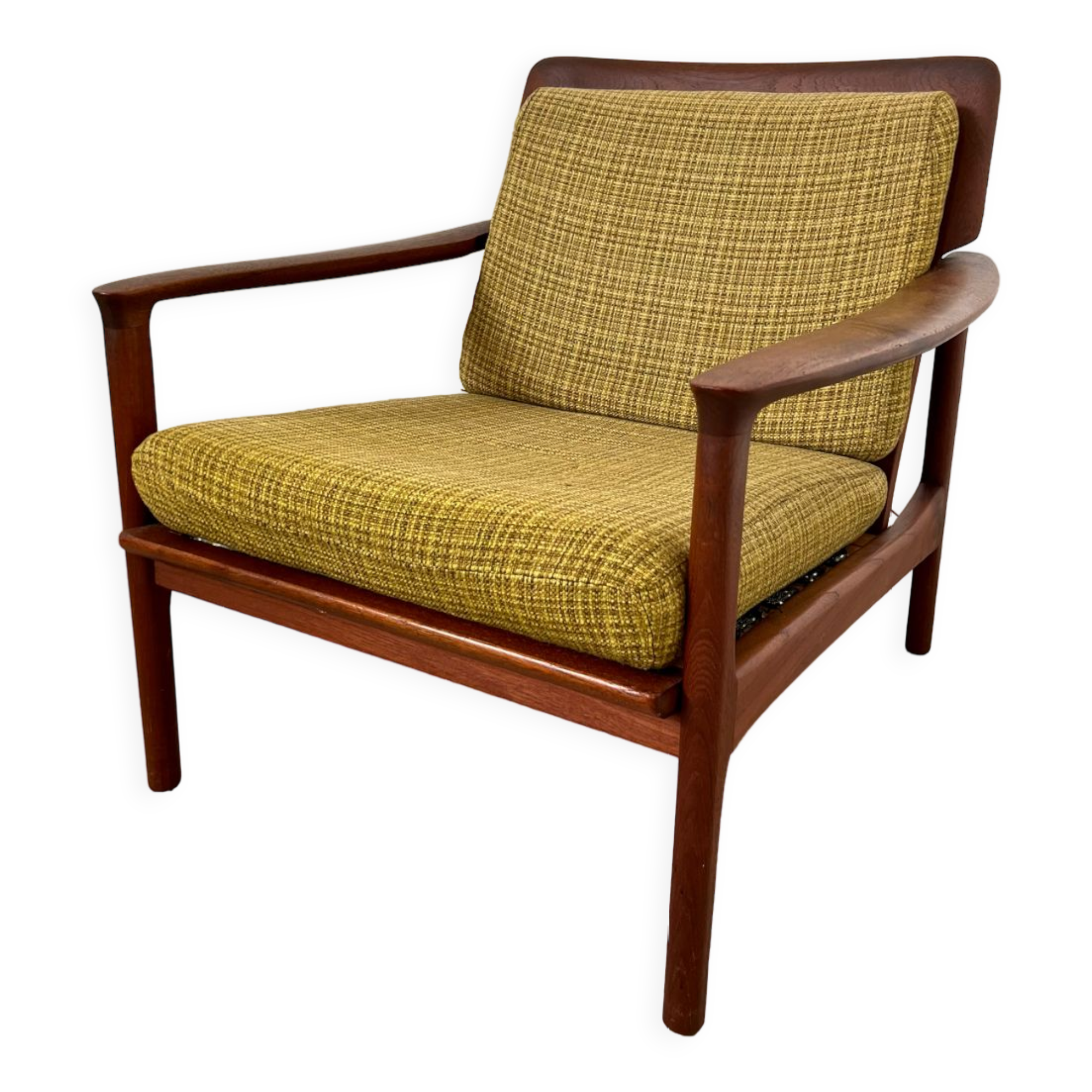 Old Scandinavian design armchair in vintage teak year 60